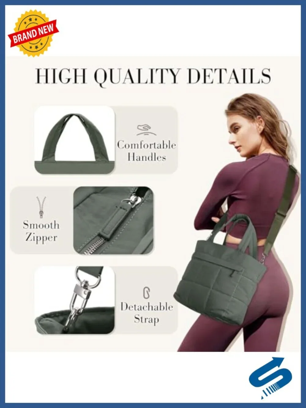 Women's Small Puffer Tote Bag, Lightweight Quilted Satchel Crossbody Handbag